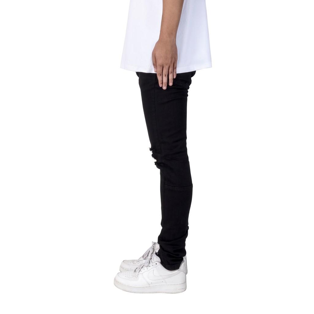 Quần Jean Nam Streetwear Cao Cấp FNOS Z9 Màu Đen - Rách Gối Form Slimfit - Có Zip Jean Thun Co Giãn.