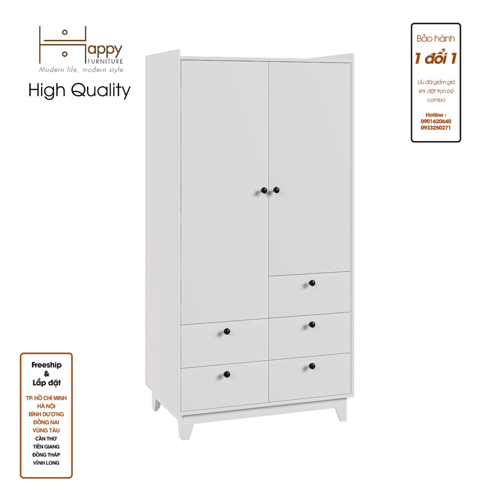 [Happy Home Furniture] KINA , Tủ quần áo 2 cửa mở - 5 ngăn kéo , 90cm x 58cm x 180cm ( DxRxC), TCM_039