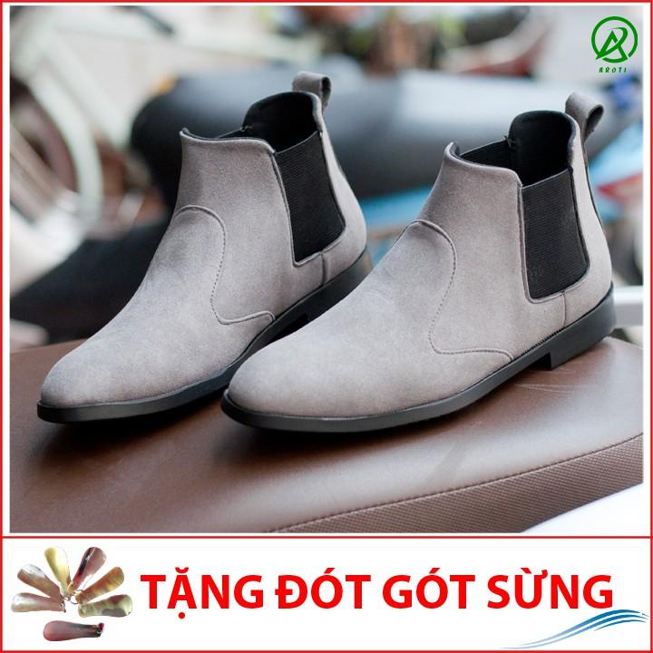 Giày Chelsea Boot Nam Cổ Chun Da Búc Xám Phong Cách Hàn Quốc - CB520-bucxamhun-Kèm Đón Gót Sừng