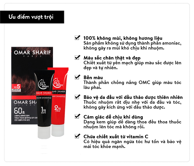 THUỐC NHUỘM TÓC 1 PHÚT HÀN QUỐC OMAR SHARIF COLOR CREAM  NO 5 (MÀU HẠT DẺ)