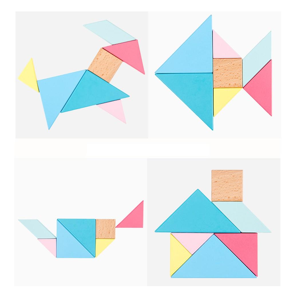 Bộ Xếp Hình Trí Uẩn TANGRAM Màu Hông Babo Đồ Chơi Thông Minh Bằng Gỗ Cho Bé