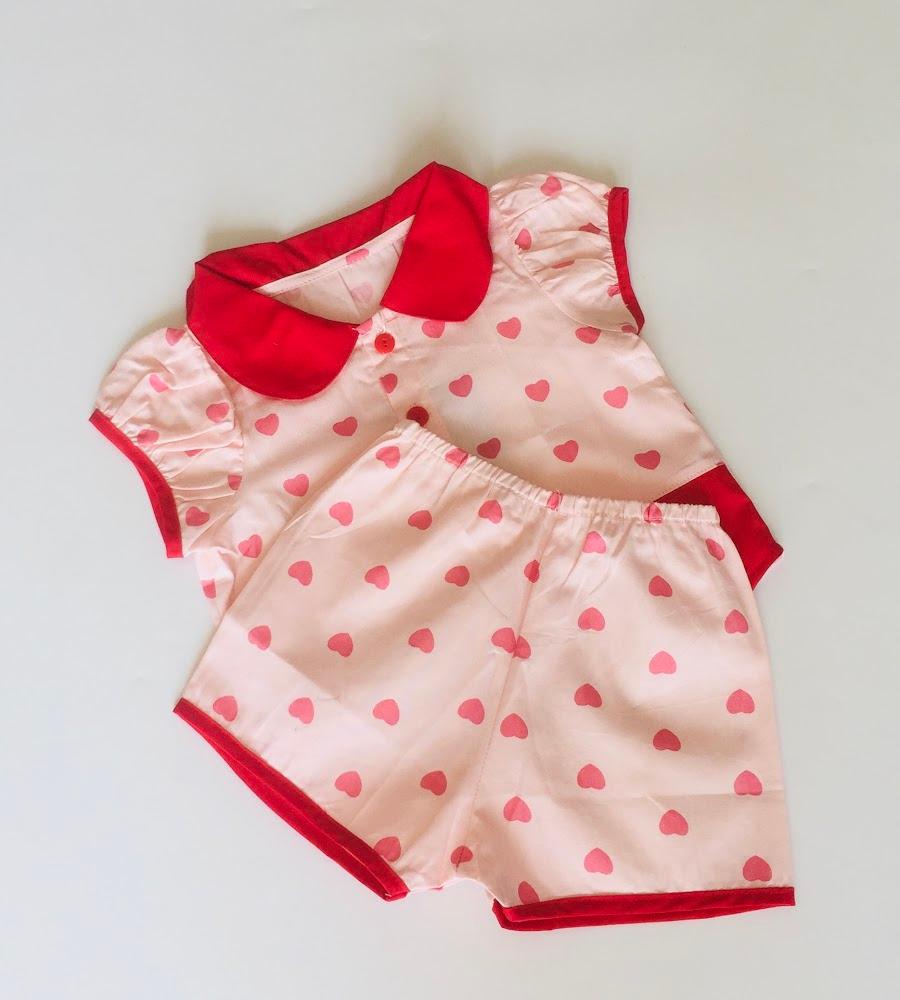 Bộ quần áo ngắn bé gái Tim đỏ tươi cotton - AICDBG1WLYU6 - AIN Closet
