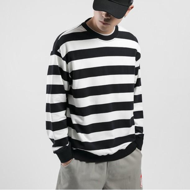 Áo Sweater kẻ đen trắng 100% cotton mềm mịn nam nữ mặc được ulzzang - ẢNH THẬT