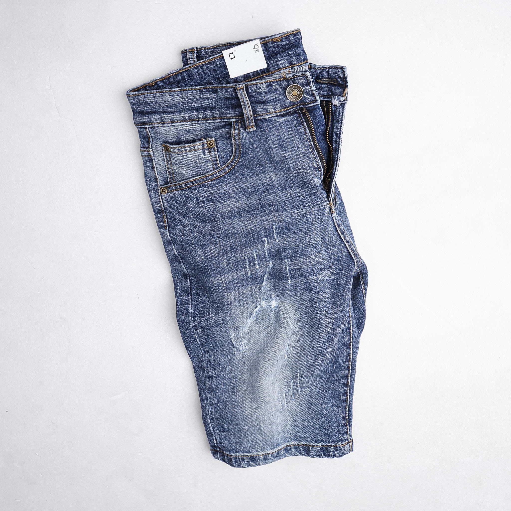 Quần đùi jean nam, quần short nam rách nhẹ màu xanh cao cấp, chất cotton co giãn mền mịn, phong cách trẻ trung năng động - PAPAZI