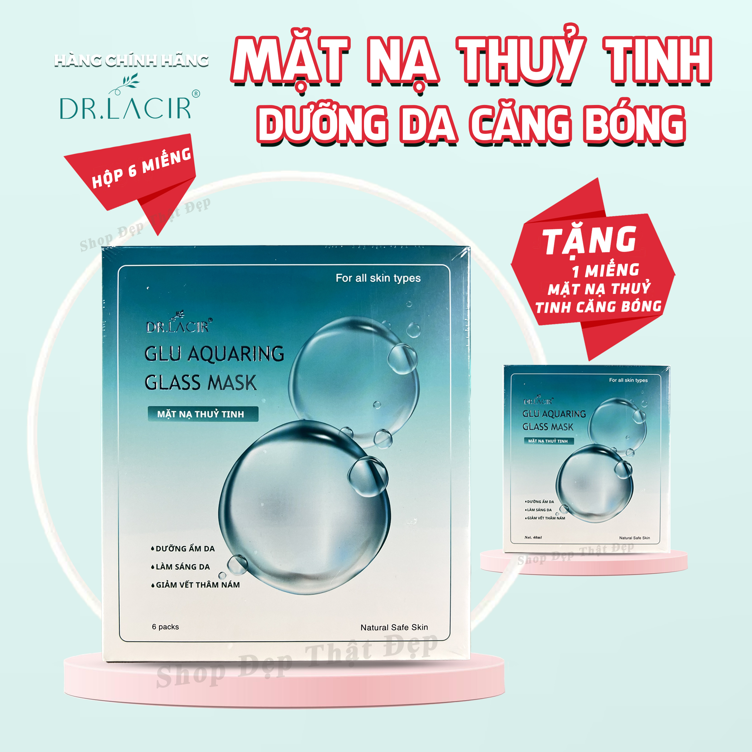 Mặt Nạ Thuỷ Tinh Glutathione Dr Lacir - Glu Aquaring Glass Mask: Dưỡng Ẩm Da, Làm Sáng Da, Giảm Vết Thâm Nám (miếng lẻ)