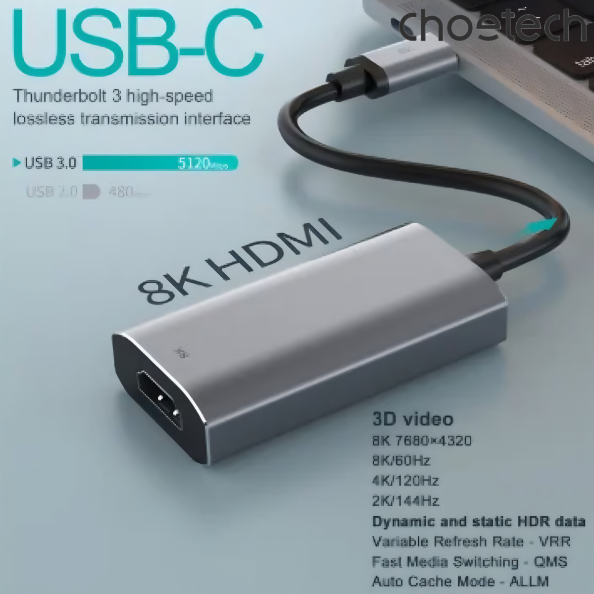 Cáp chuyển đổi Choetech HUB-H16 Type C sang HDMI 8K60Hz  (hàng chính hãng)