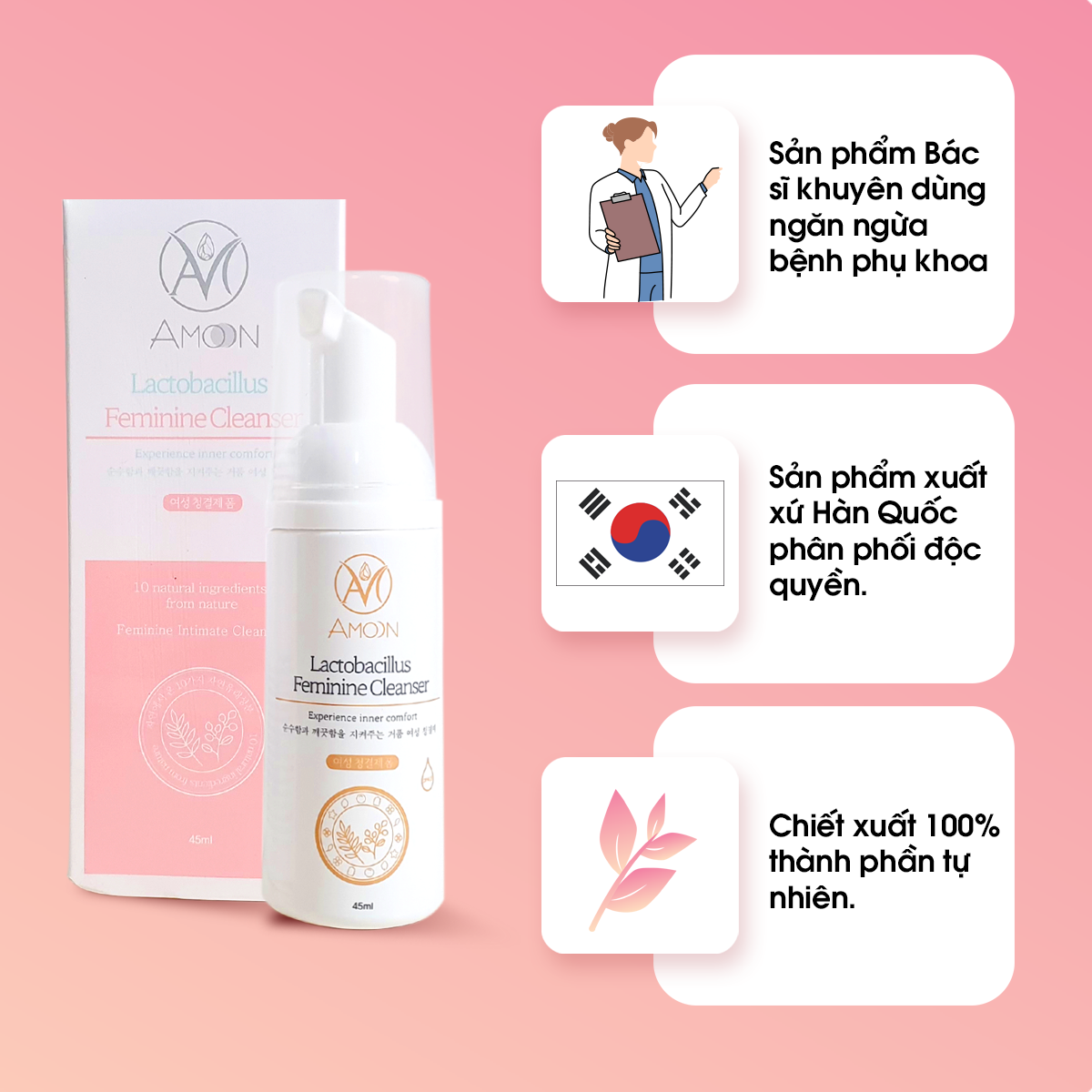 Dung dịch cân bằng lợi khuẩn (vệ sinh phụ khoa) Amoon Lactobacillus Feminine Cleanser