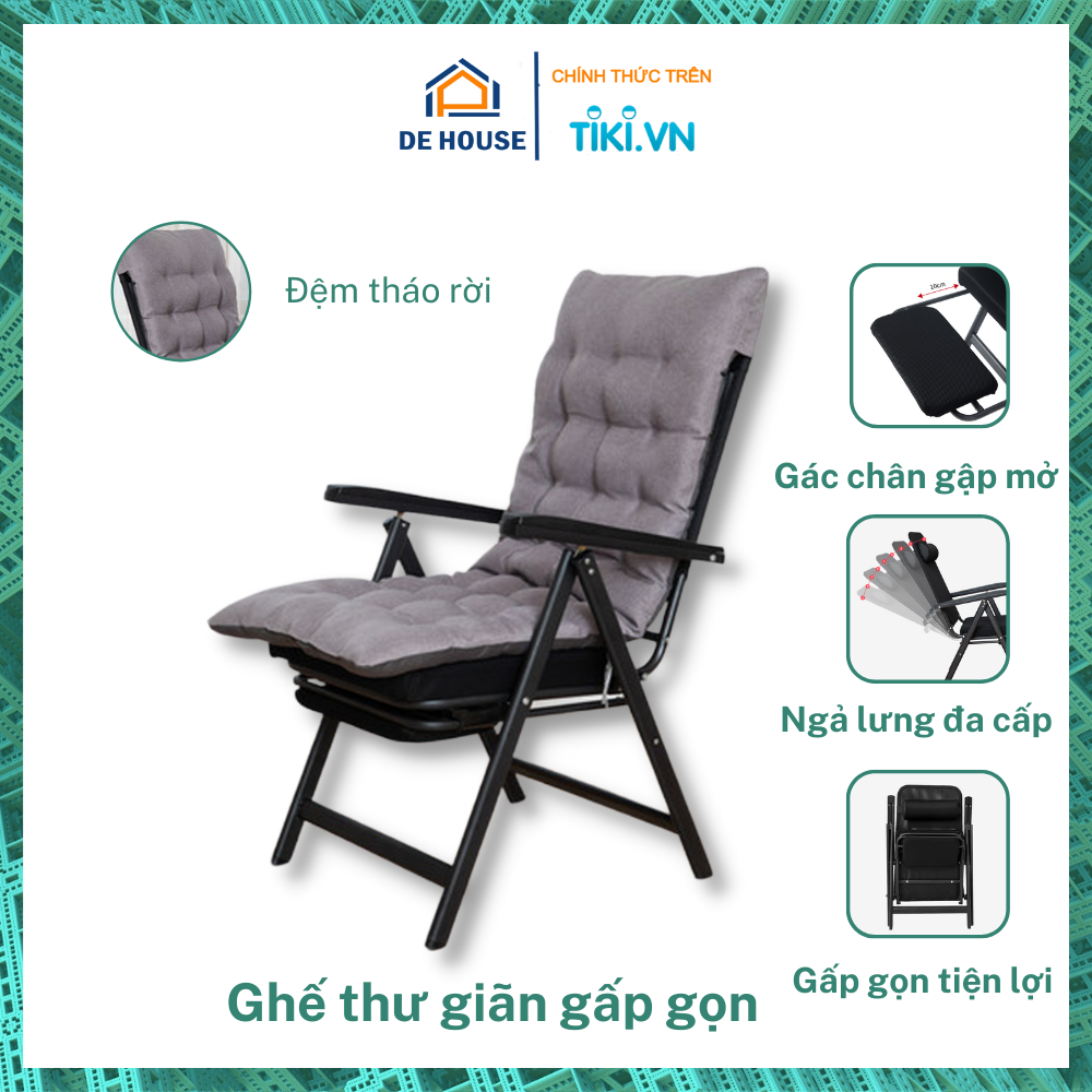 Ghế Xếp Thư Giãn Đọc Sách, Ghế Thư Giãn Gấp Gọn 9 Chế Độ Ngả Lưng - Ghế Ngủ Trưa Văn Phòng Lót Đệm Tháo Rời