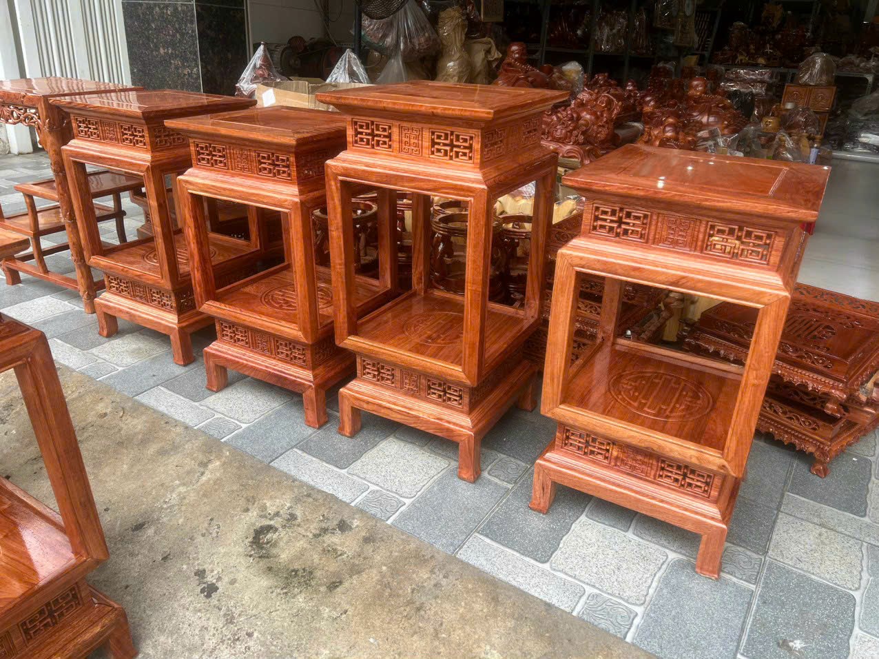 Đôn đèn gỗ hương cao cấp, đôn 2 tầng cao 70cm mặt 38 cm
