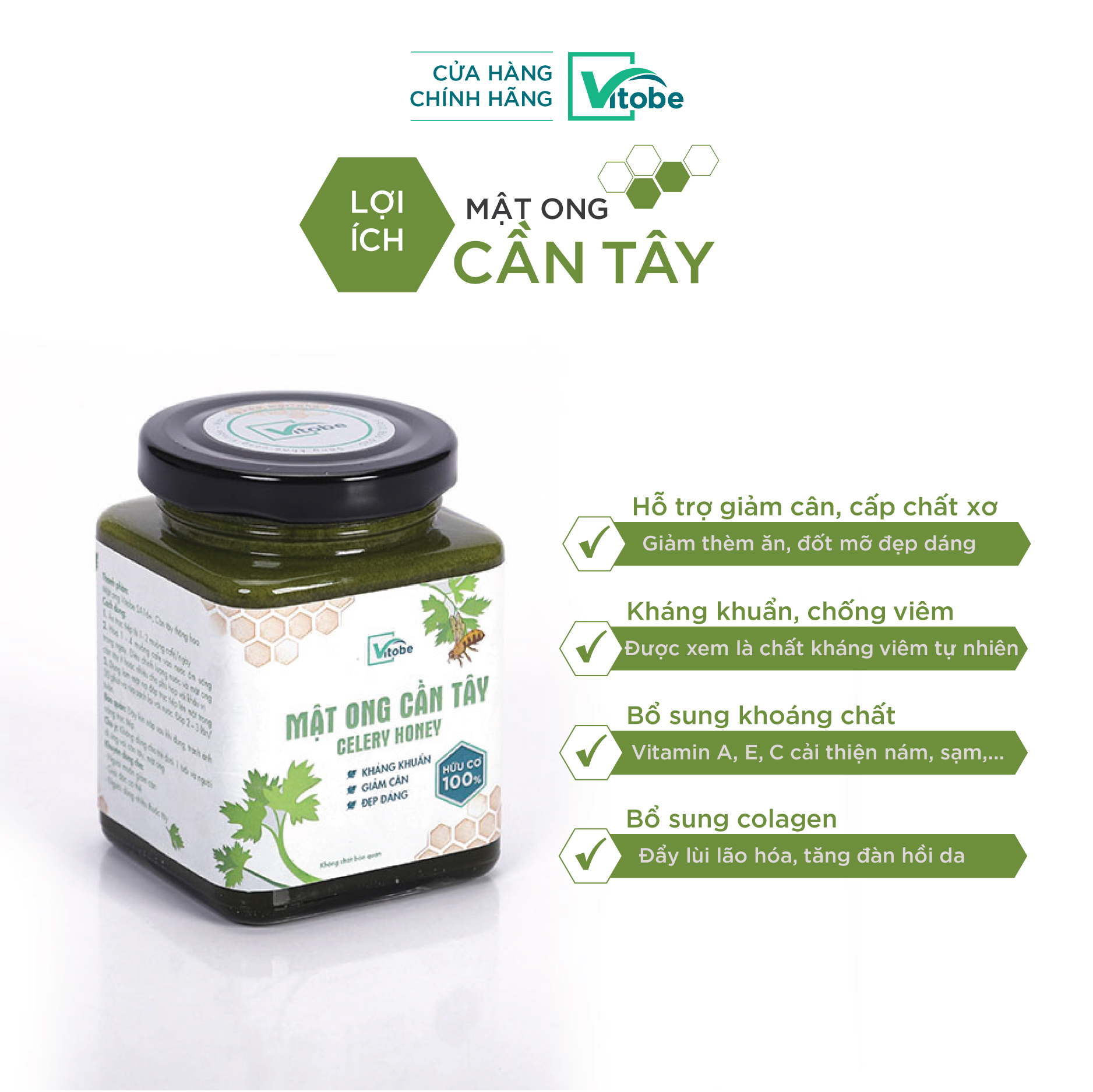 Mật Ong Cần Tây Vitobe - Hữu Cơ 100% - Lấy lại vóc dáng chuẩn xinh