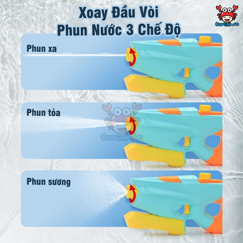 Đồ Chơi Súng Nước TONG_LI Cao Cấp Phun Nước 3 Chế Độ (Bắn Nước Xa, Phun Tỏa, Phun Sương Tưới Cây Tạo Cầu Vồng Ngoài Trời)