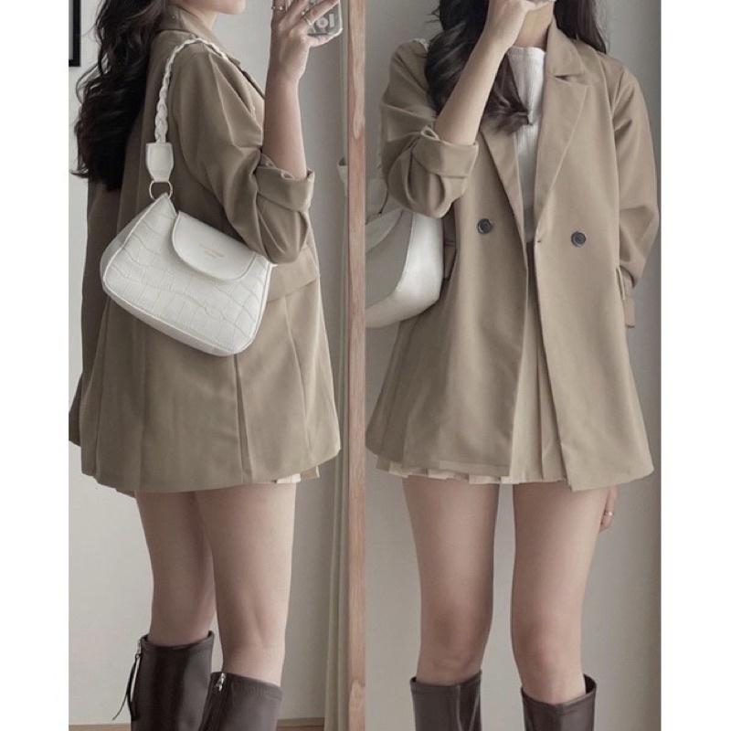 Áo blazer 2 lớp nắp túi 1 cúc - Be 1 lớp đẹp