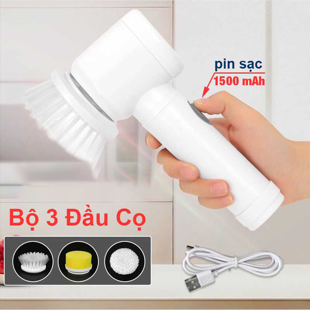 Máy cọ rửa cầm tay đa năng sạc USB, bàn chải vệ sinh nhà bếp, bồn rửa mặt, đánh bóng giày với 3 đầu thay thế tiện lợi