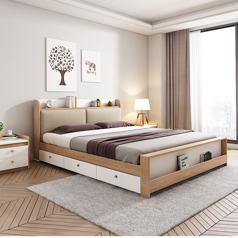 [FREESHIP TPHCM ]Giường ngủ gỗ công nghiệp FINILI kết hợp kệ sách và ngăn kéo hiện đại FLNO2088