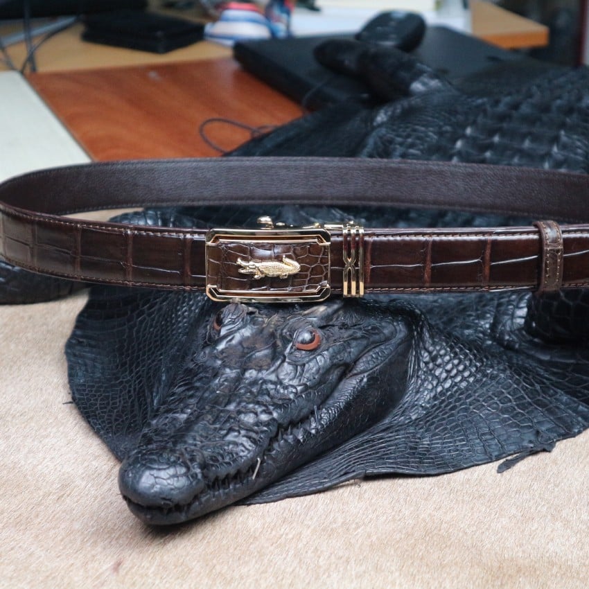 Thắt Lưng Nam Da Cá Sấu Thật KEM Leather Dây Nịt Da Cá Sấu Thật Dây Liền Nguyên Con Phần Da Bụng Trơn Màu Nâu Cao Cấp KEMTL02 Bảo Hành Chính Hãng 24 Tháng