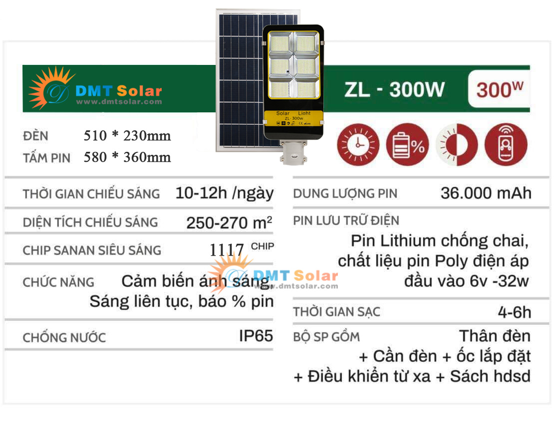 Đèn bàn chải 300W năng lượng mặt trời giá rẻ ZL-300W