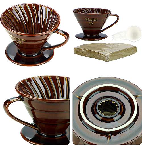 PHỄU CÀ PHÊ BẰNG SỨ CAFE DE TIAMO V60-02 PORCELAIN COFFEE DRIPPER – BROWN (HG5538BR)