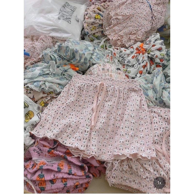 Quần short thun xòe nhiều hìn cạp chun, Quần ngủ vải cotton mịn mát co giãn