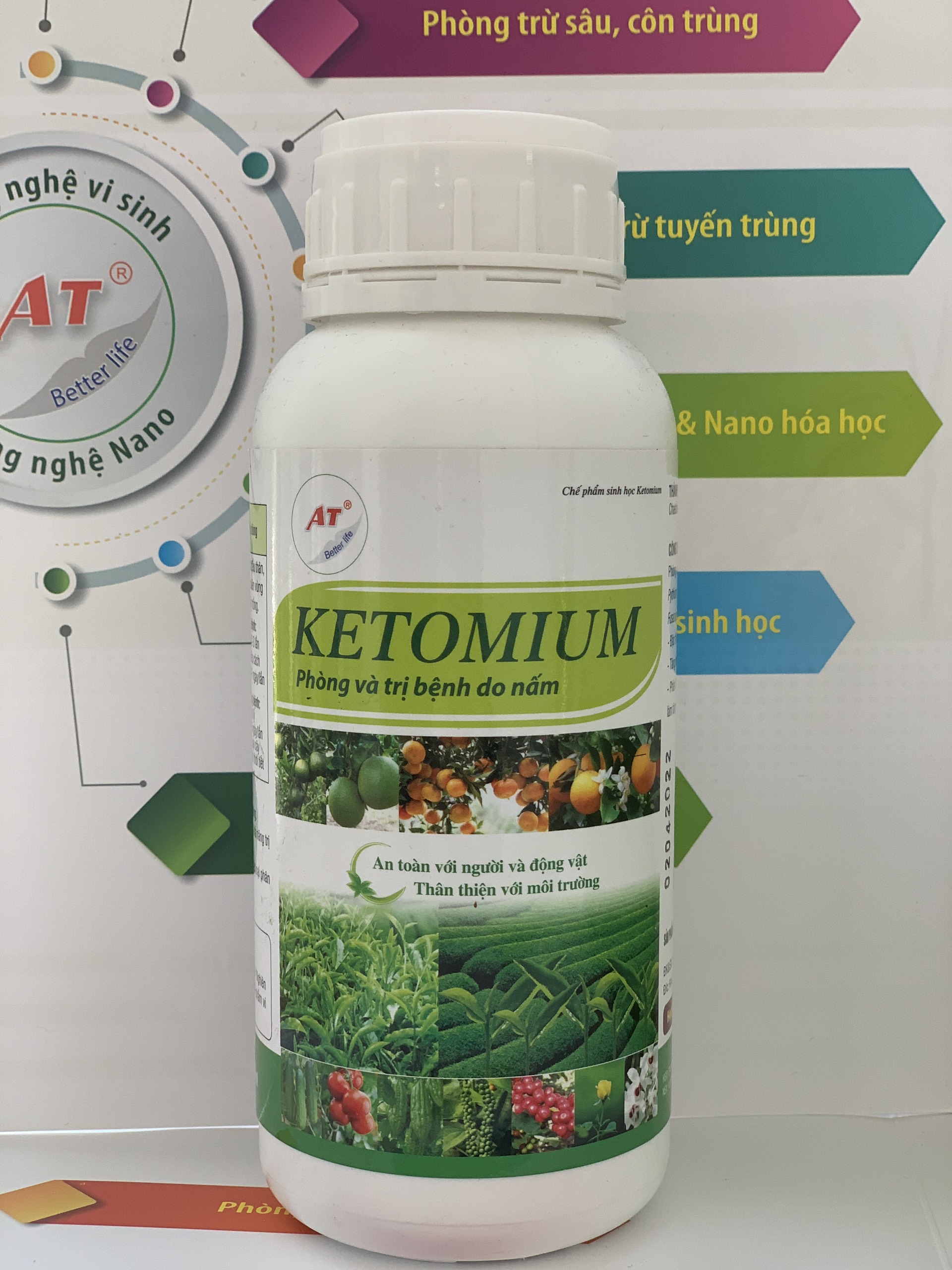 Chế Phẩm Trị Nấm Cho Ớt Cà Chua Rau Sạch AT Ketomium 500ml Phòng Trị Thán Thư, Thối Rễ, Sương Mai, Phấn Trắng Thối Quả