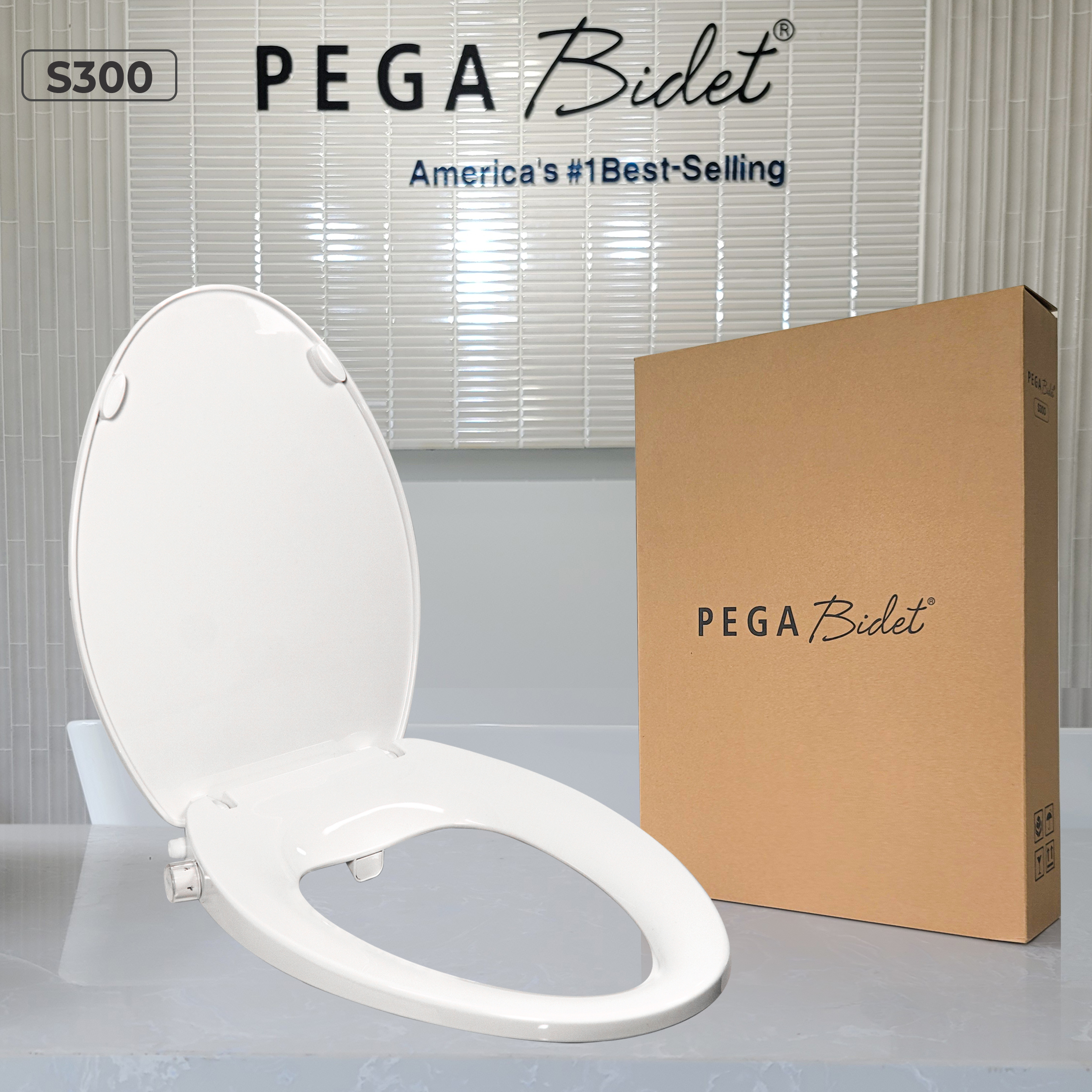 Nắp bồn cầu thông minh PEGA Bidet S300, 2 vòi phun, có vòi vệ sinh dành riêng cho phụ nữ, không dùng điện, hoạt động bằng áp lực nước - bán chạy tại Mỹ