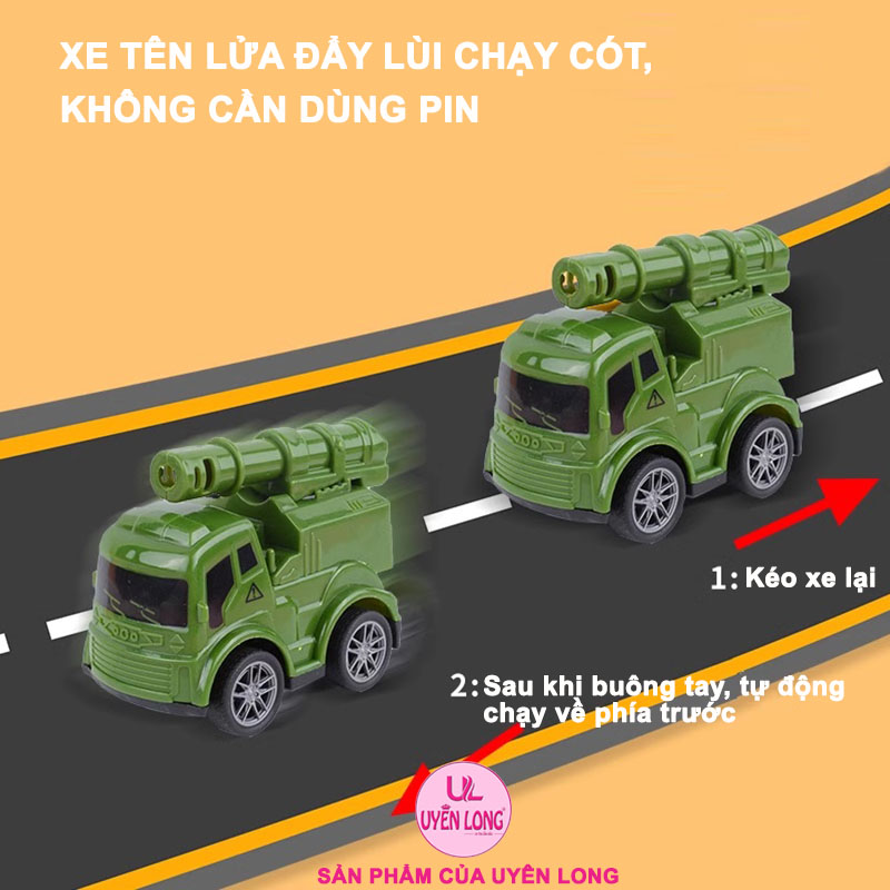 Xe Tên Lửa Mini Chạy Cót Đẩy Lùi, Họa Tiết Đẹp Mắt, Giúp Bé Làm Quen Với Các Loại Xe Quân Sự, Giáo Dục Lòng Yêu Nước