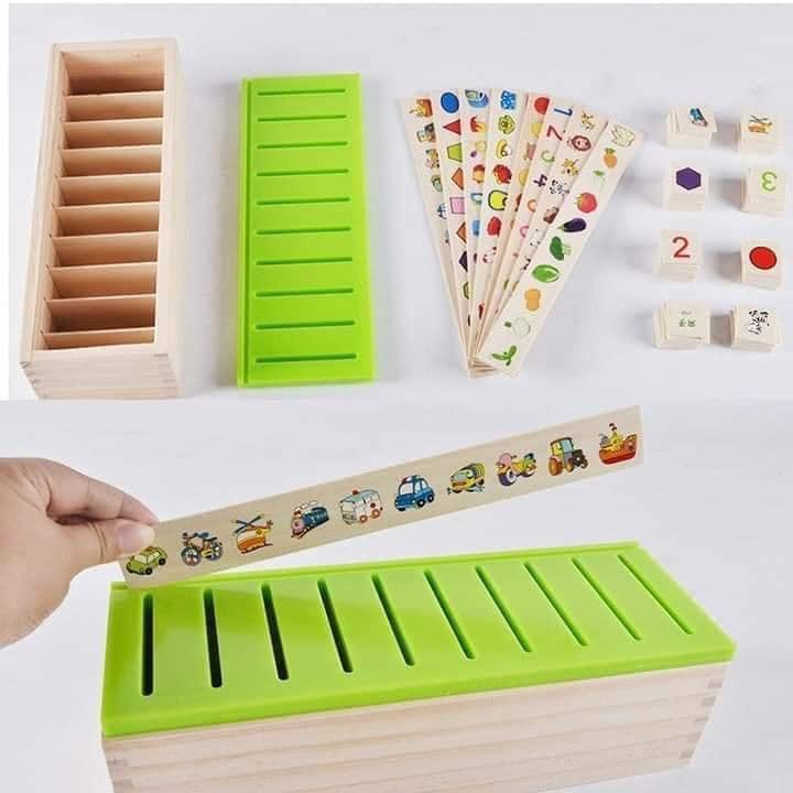 Đồ chơi thả hình theo chủ đề bằng gỗ cho bé - Hộp thả hình thẻ giáo cụ Montessori bằng gỗ