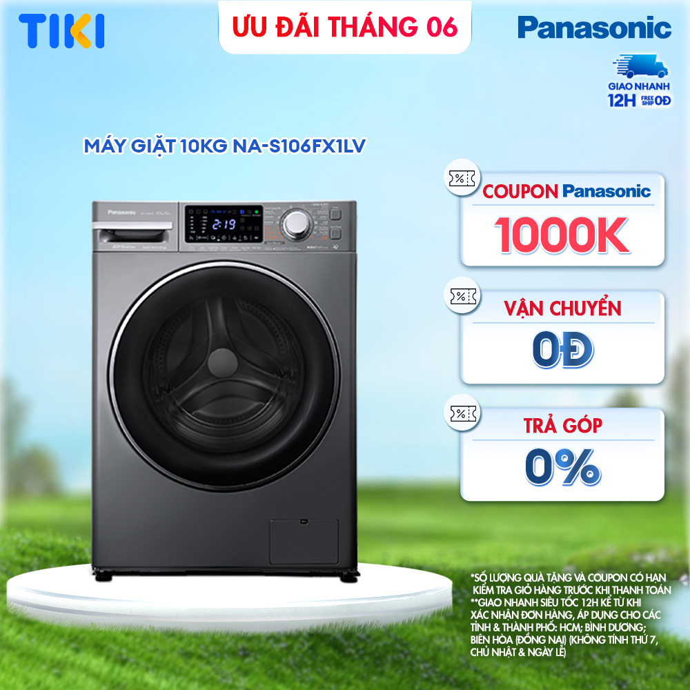 [Lắp đặt trong vòng 24h] Máy Giặt Cửa Trước Panasonic 10 Kg NA-S106FX1LV - Diệt Vi Khuẩn 99.9% - Hàng chính hãng