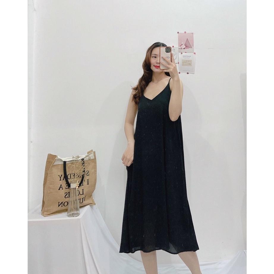Đầm 2 dây dáng suông, Đầm đen hở lưng đi biển Cao Cấp cột nơ sau vải cotton mát mẻ, quyến rũ MiNhi