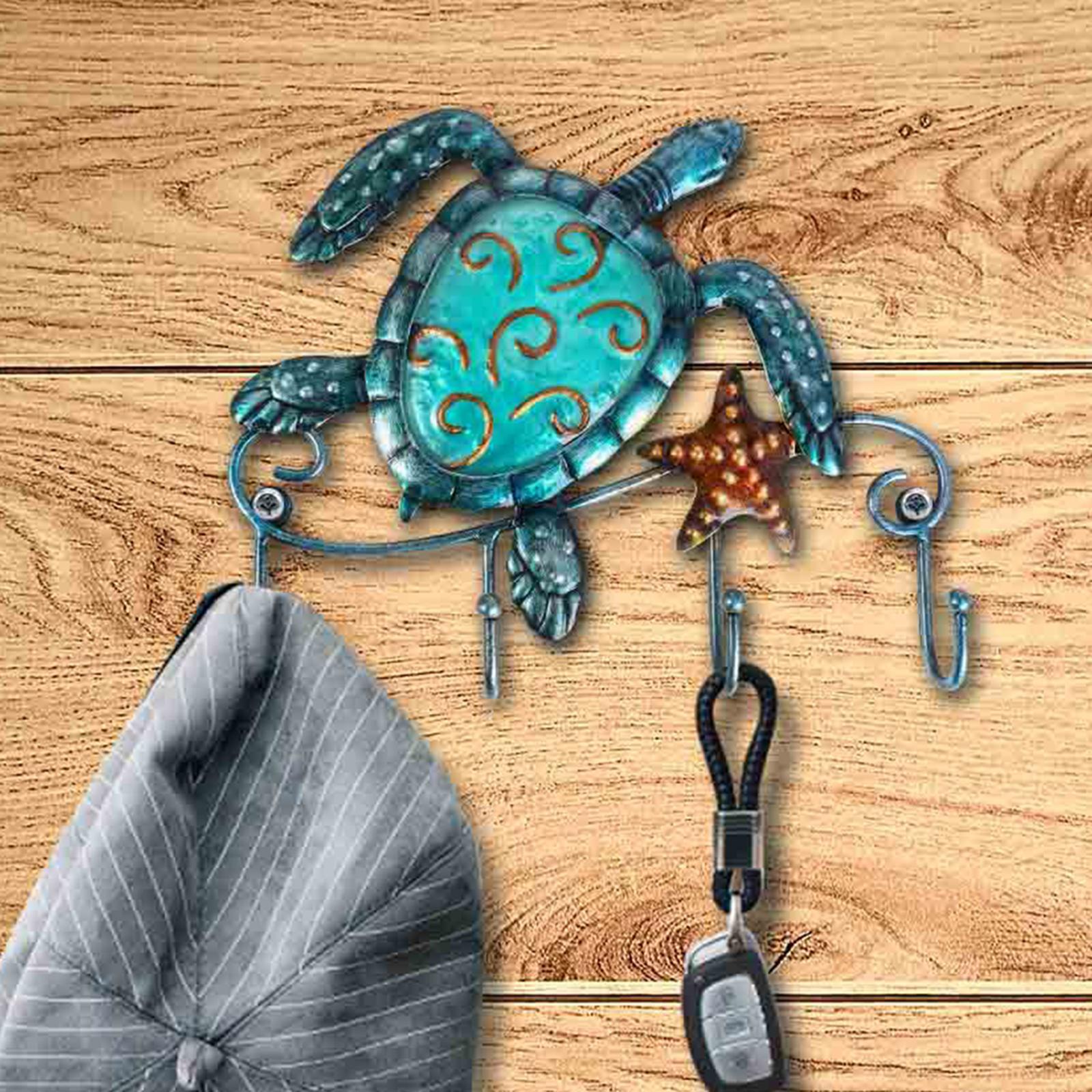 Cast Iron Blue Sea Turtle Coat Hat Key Purse Bag Hanger 4 Hook w/ 2 screws