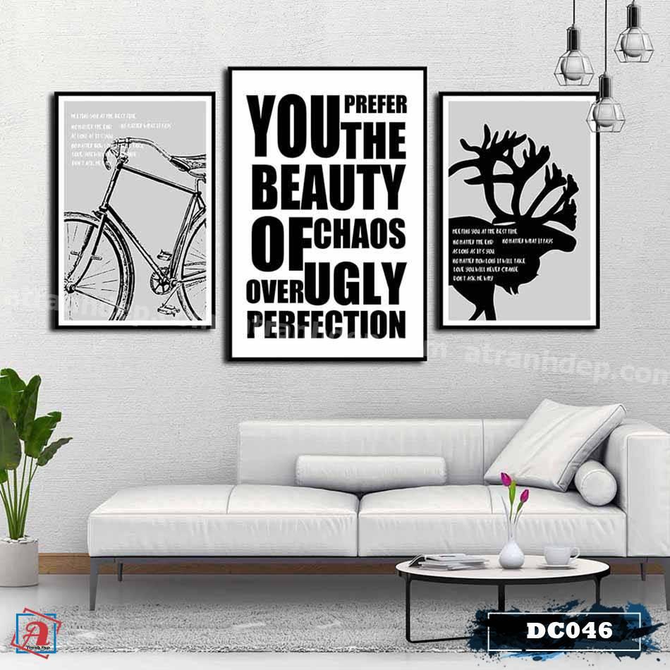 Bộ 3 tranh canvas treo tường Decor Cách điệu, họa tiết trắng đen phong cách scandinavian – DC046