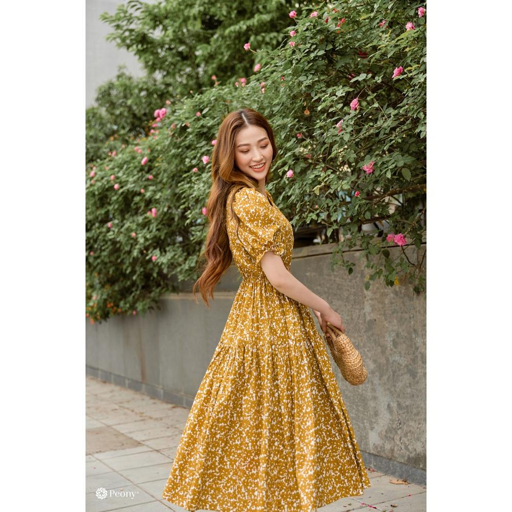 Váy hoa eo chun vintage, siêu thoải mái, hack dáng, vai bồng tiểu thư, cổ vuông tròn thoáng mát Peony - KAYLIN DRESS