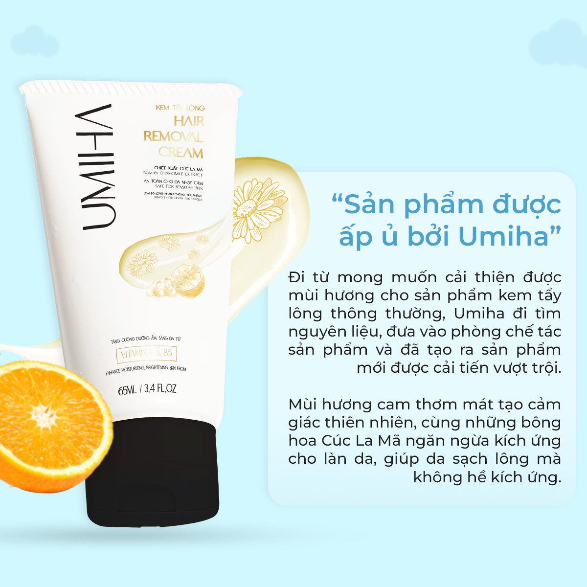 Kem tẩy lông UMIHA (65ml) UMIHA dùng cho Bikini, Nách, Chân, Tay, Bụng, Ngực an toàn cho da nhạy cảm