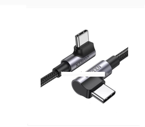 Cáp USB type C màu đen bọc nhôm dây dù chống nhiễu US335 Ugreen 70696 1m 2 đầu bẻ 90 độ vuông góc - hàng chính hãng