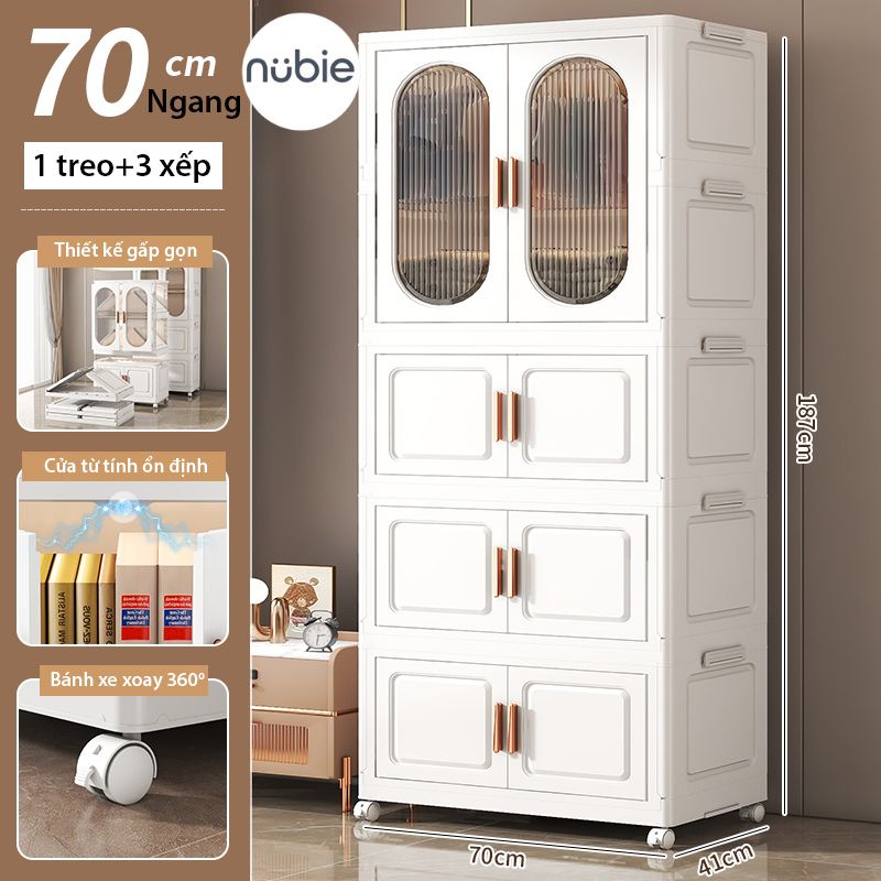 Tủ Quần Áo Gấp Gọn Có Ngăn Treo Trẻ Em Nubie Ngang 65/70cm, Đựng Đồ Đa Năng Thông Minh, Tháo Lắp Dễ Dàng, Nhựa PP