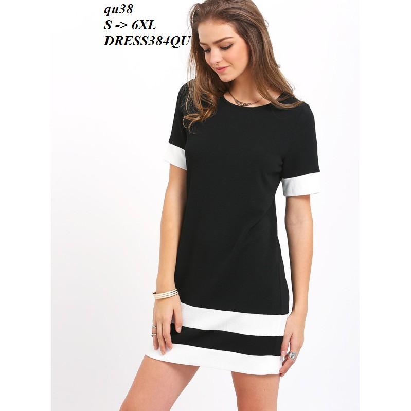 DRESS302 ĐẦM THUN SUÔNG PHỐI MÀU