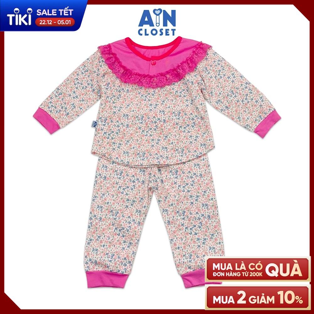 Bộ quần áo dài bé gái họa tiết Hoa nhí hồng xanh thun cotton - AICDBGNH0K7G - AIN Closet