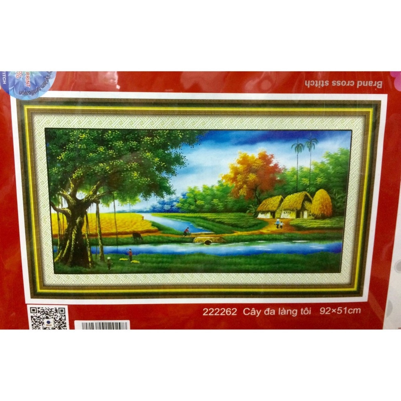 TRANH THÊU CHỮ THẬP LÀNG QUÊ 92x51CM - TỰ THÊU