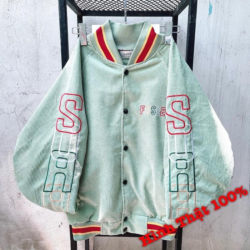 Áo Khoác Kaki Nhung Tâm Nam Nữ Hàng Quảng Châu Bomber Kaki Nhung Thêu EOHFRU