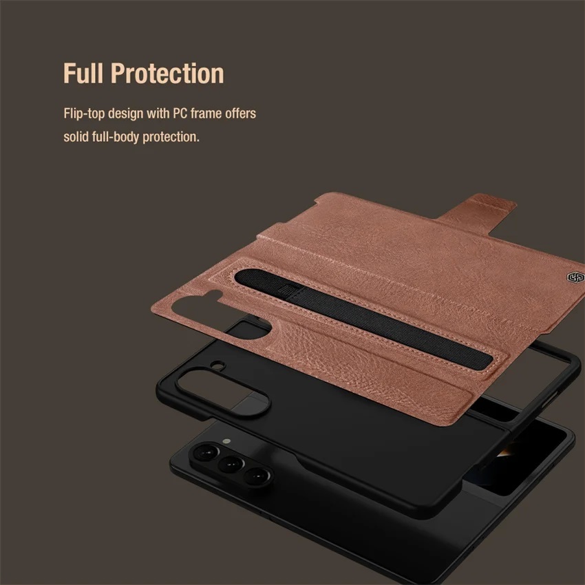 Case bao da chống sốc cho Samsung Galaxy Z Fold 5 trang bị ngăn đựng S-Pen hiệu Nillkin Aoge Leather Cover Case  - hàng nhập khẩu