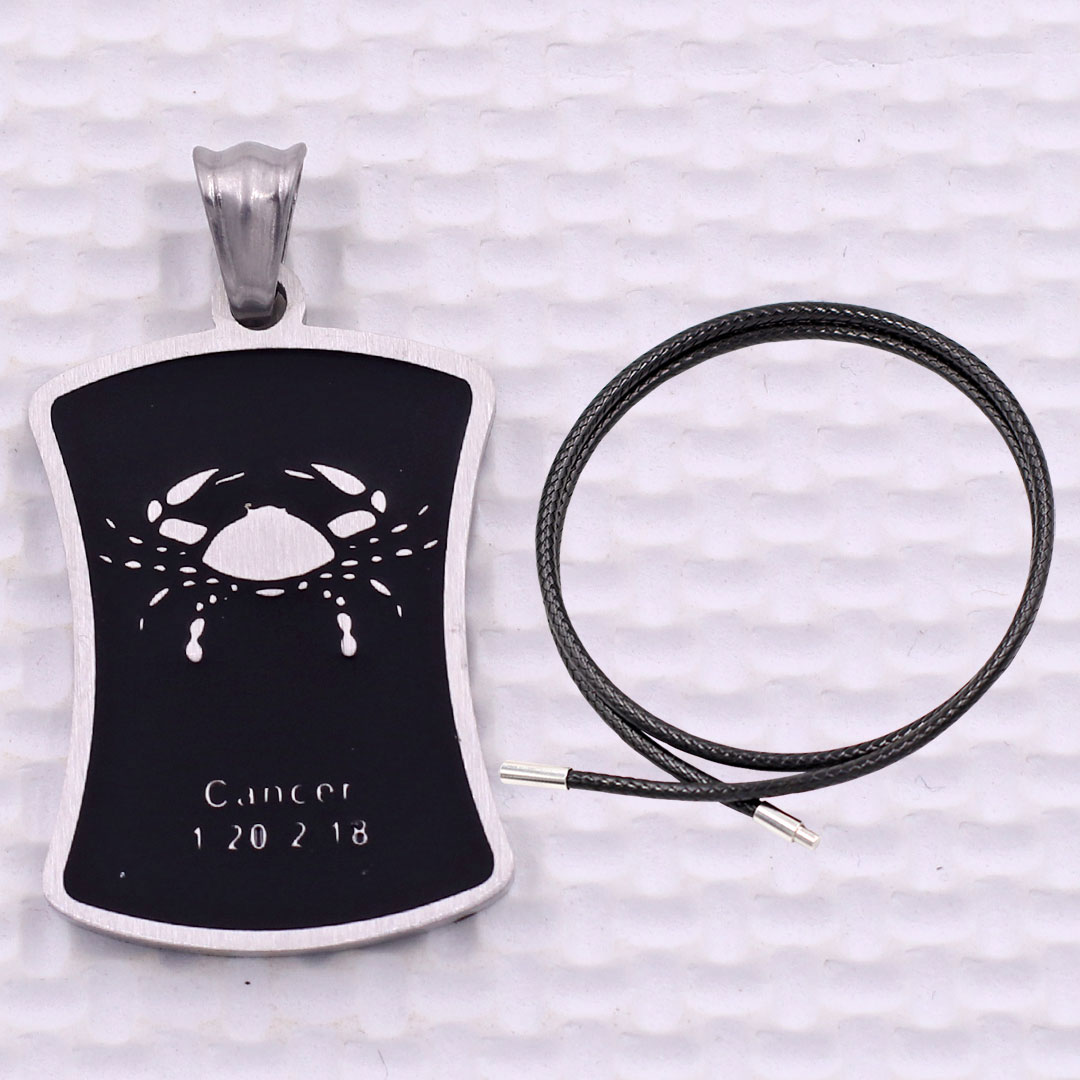 Mặt dây chuyền cung Cự Giải - Cancer inox kèm vòng cổ dây cao su đen, Cung hoàng đạo