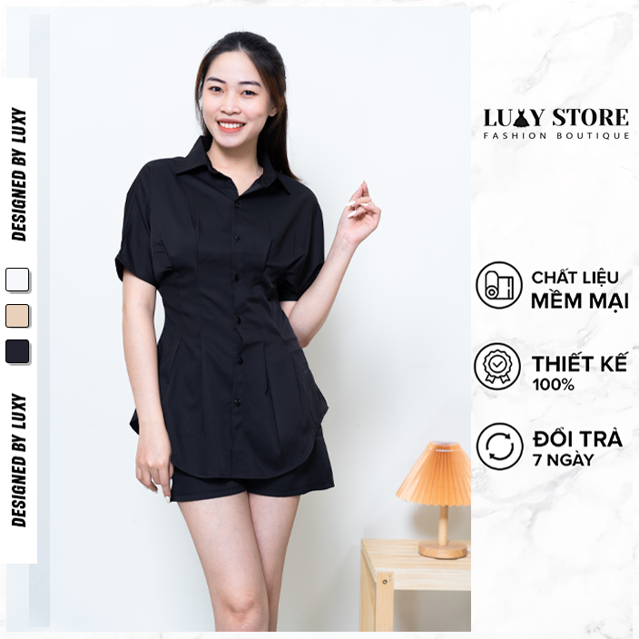 Set sơ mi và quần LUXY V197 dáng giả váy vải lụa hàn đủ size từ 43kg-68kg