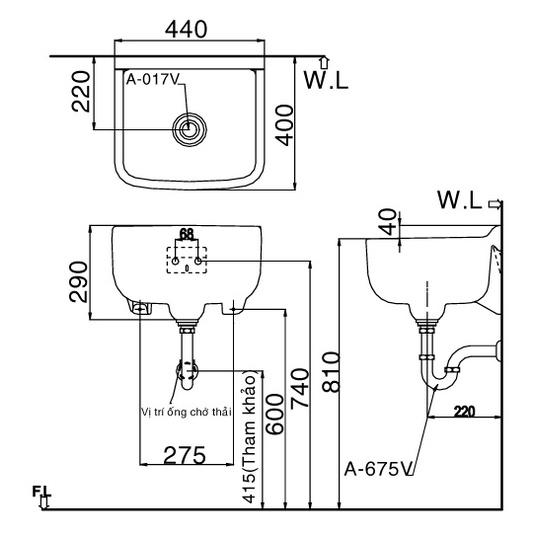 Chậu rửa đa năng INAX S-17V – Treo tường .Chất liệu làm từ men sứ cao cấp, luôn sáng bóng - Vật liệu xây dựng Big H