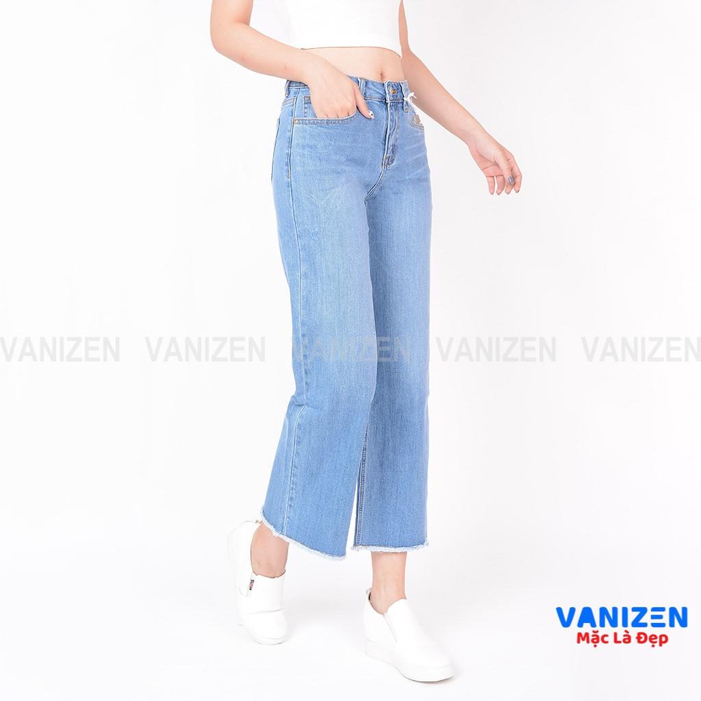 Quần jean nữ ống suông rộng đẹp lưng cao cạp cao xước nhẹ hàng hiệu cao cấp mã 424 VANIZEN