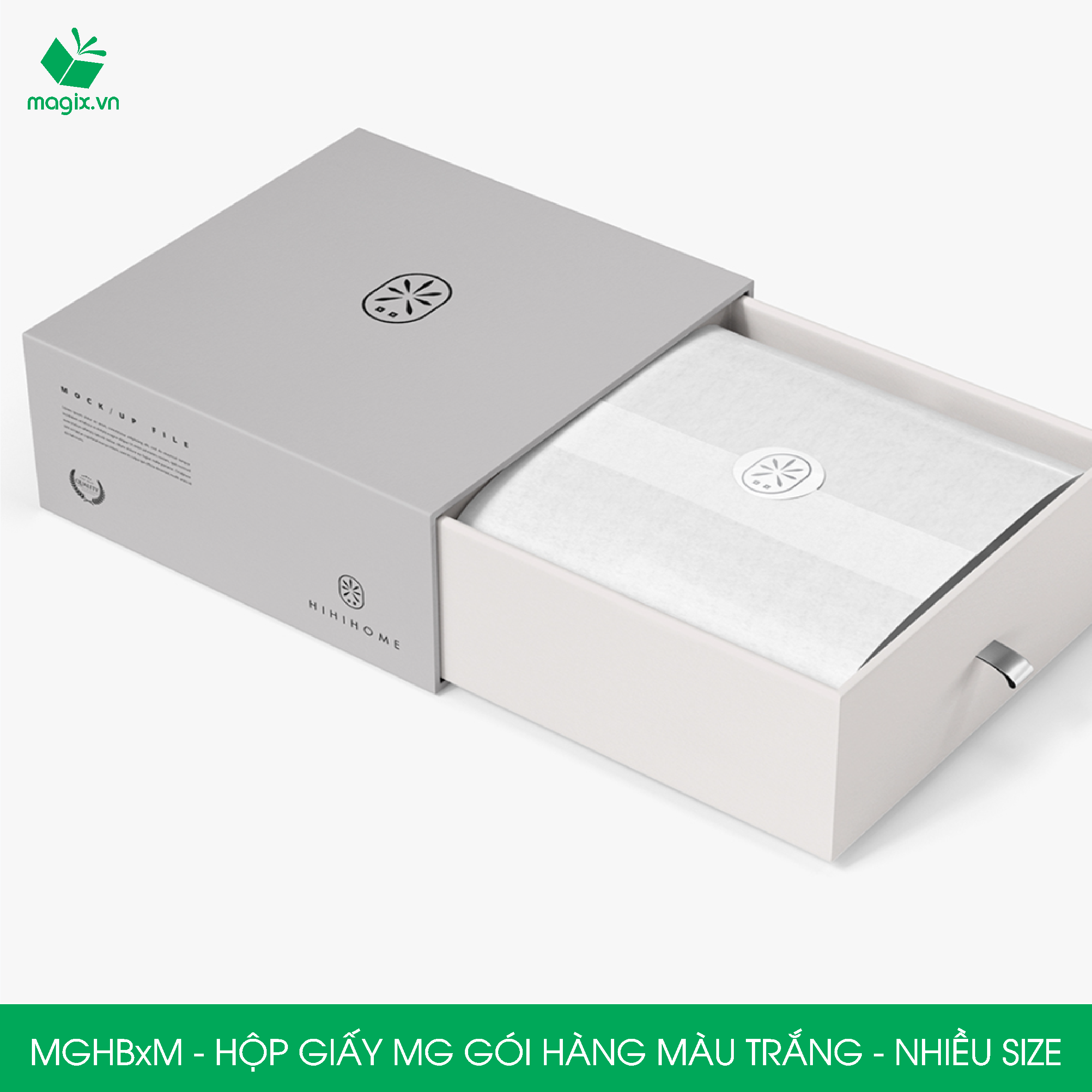 MGHB - Hộp cuộn giấy MG, cuộn giấy Pelure trắng gói hàng, giấy chống ẩm 1 mặt bóng, cuộn giấy bọc hàng thời trang - Nhiều kích thước