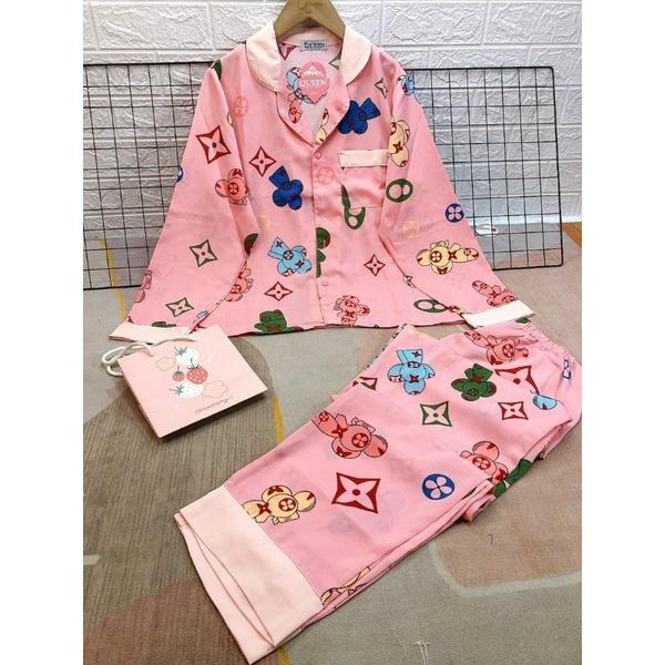 Bộ đồ pijama nữ tay dài lụa mango cao cấp