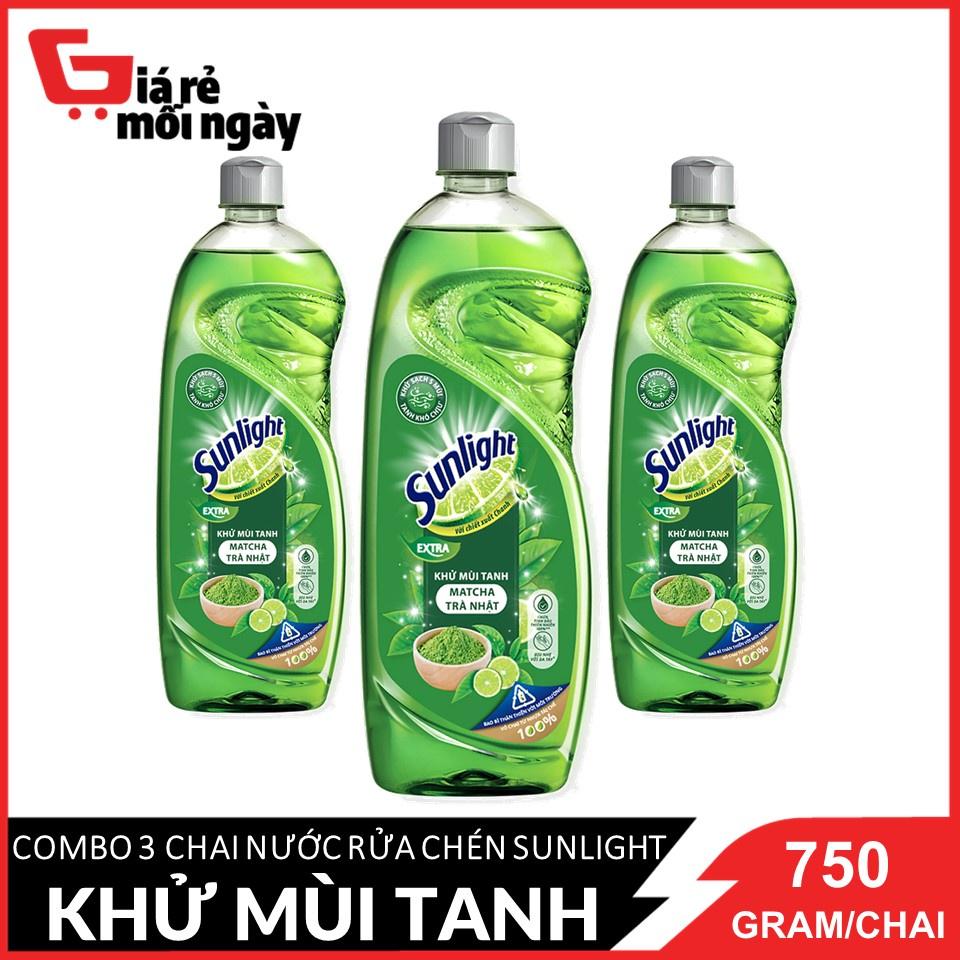 COMBO 3 chai Nước rửa chén Sunlight Trà xanh Chai 750g