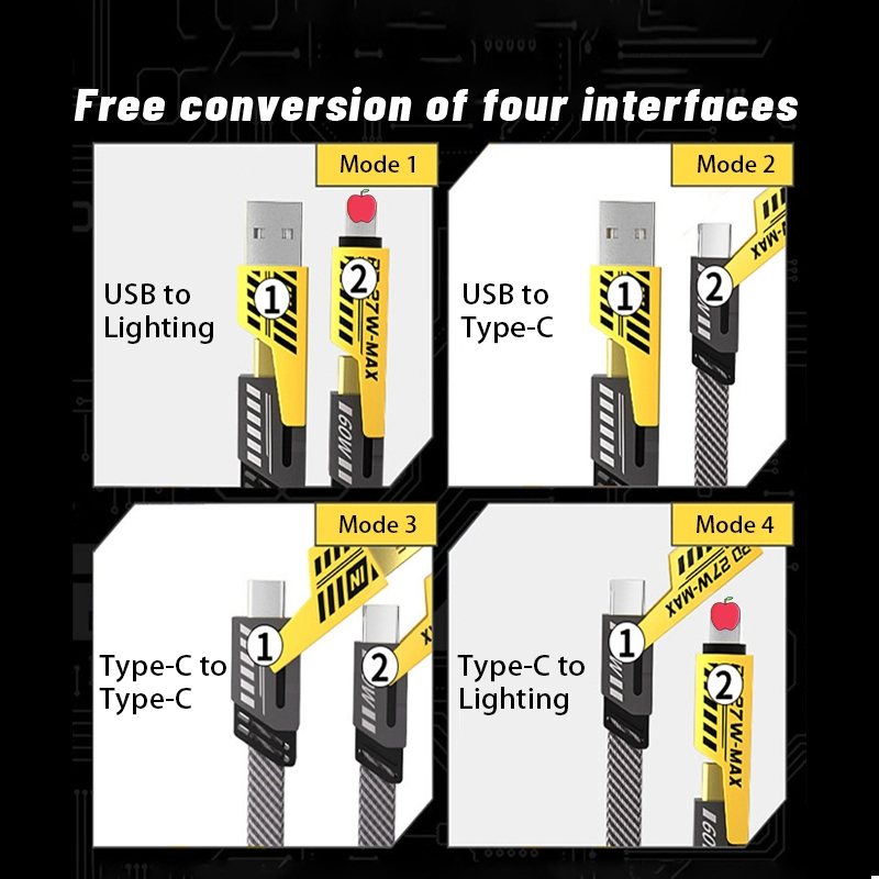 Cáp Sạc 4 Trong 1 đa năng dài 1 mét - công suất 65W, dùng cho nhiều dòng điện thoại