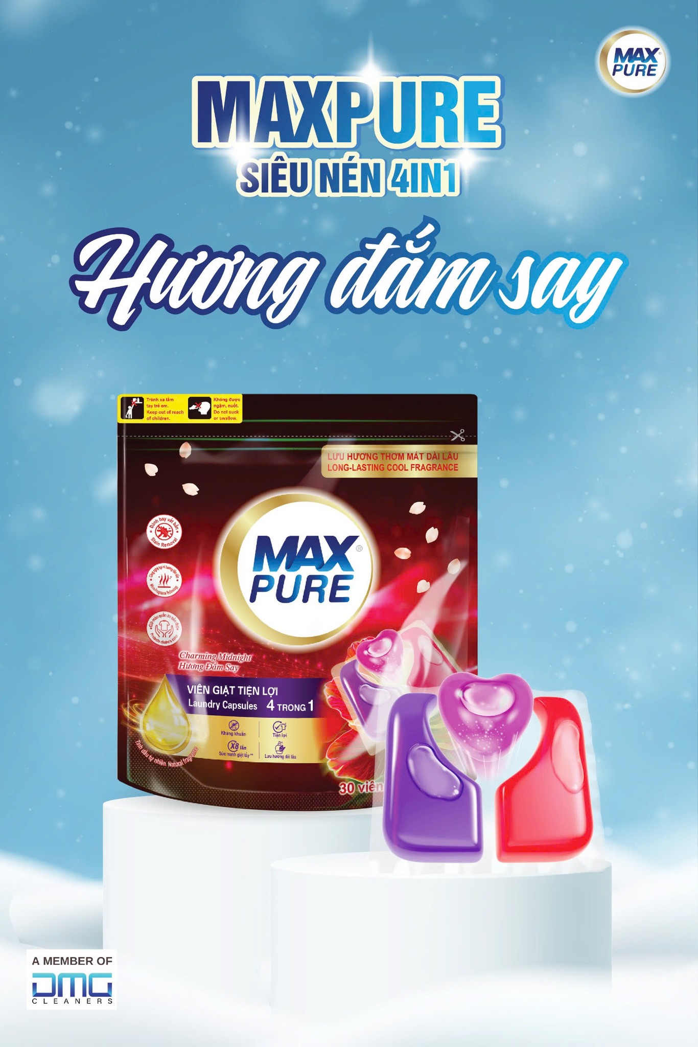 Túi viên giặt Maxpure Hương Đắm Say 30v tặng 1 vỉ viên treo bồn cầu Evershine hương Lavender