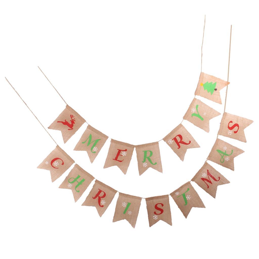 Burlap Merry Christmas Bunting Banners Flag Garland Sign Party Decoration