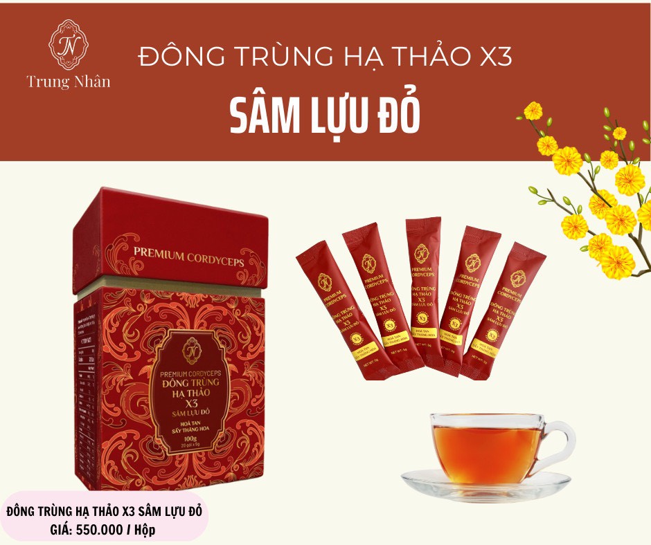 Đông Trùng Hạ Thảo X3 Sâm Lựu Đỏ - Hòa tan Sấy thăng hoa